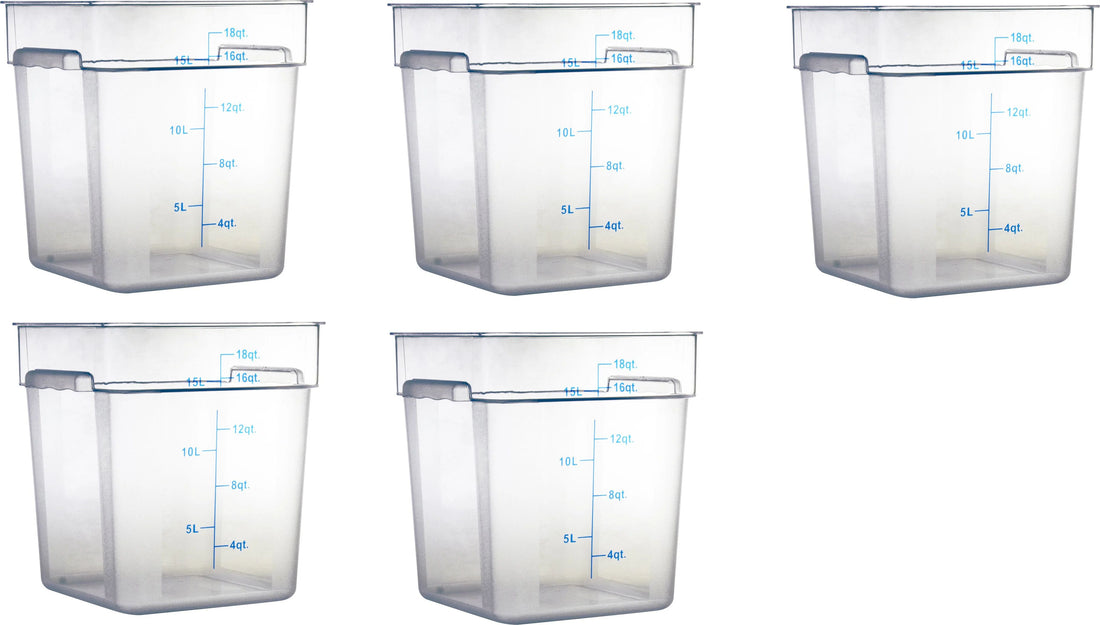 Omcan - 18 QT Clear Square Food Storage Container, Pack of 5 - 80180