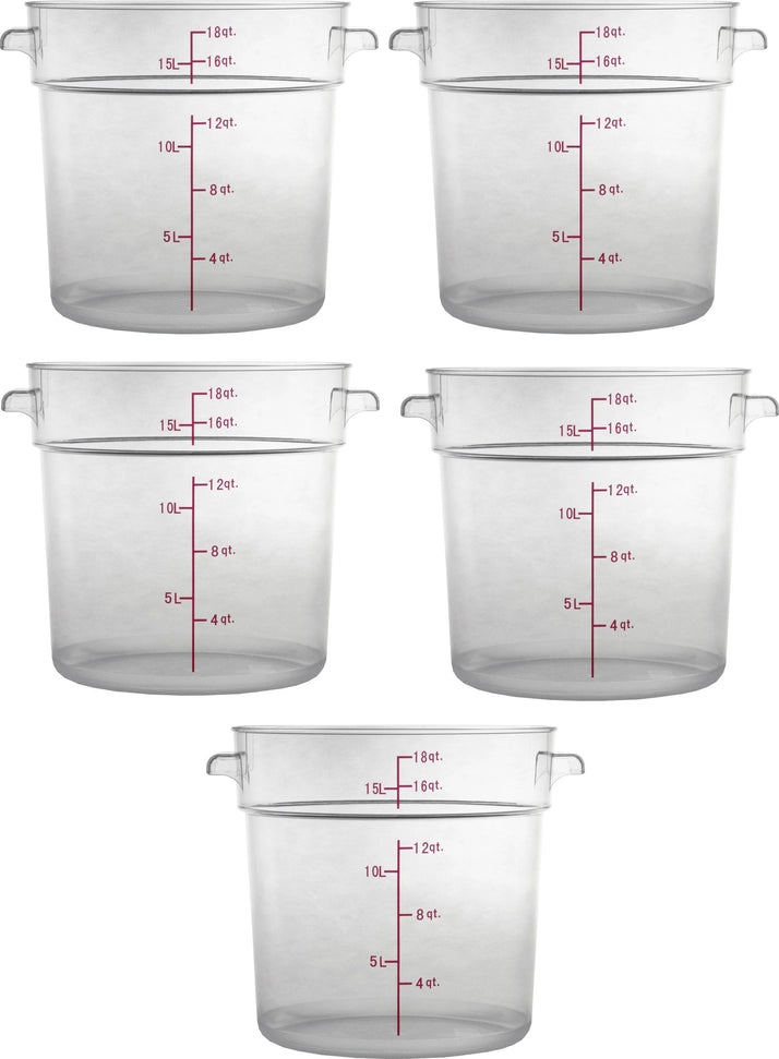 Omcan - 18 QT Polycarbonate Round Food Storage Container, Pack of 5 - 80183