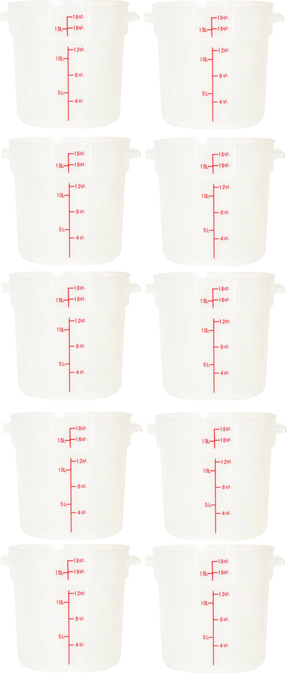 Omcan -18 QT Translucent Polypropylene Round Food Storage Container, Pack of 10 - 80237