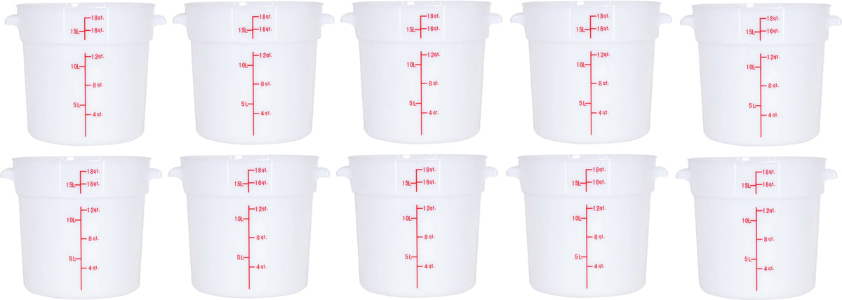 Omcan - 18 QT White Polypropylene Round Food Storage Container, Pack of 10 - 80238
