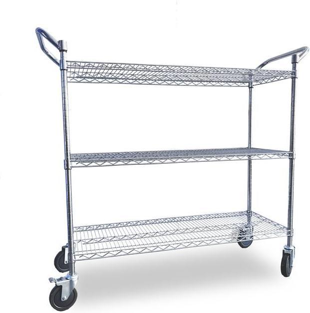 Omcan - 24″ x 48″ Chrome Plated 3-Tier Wire Shelving Cart - 49142