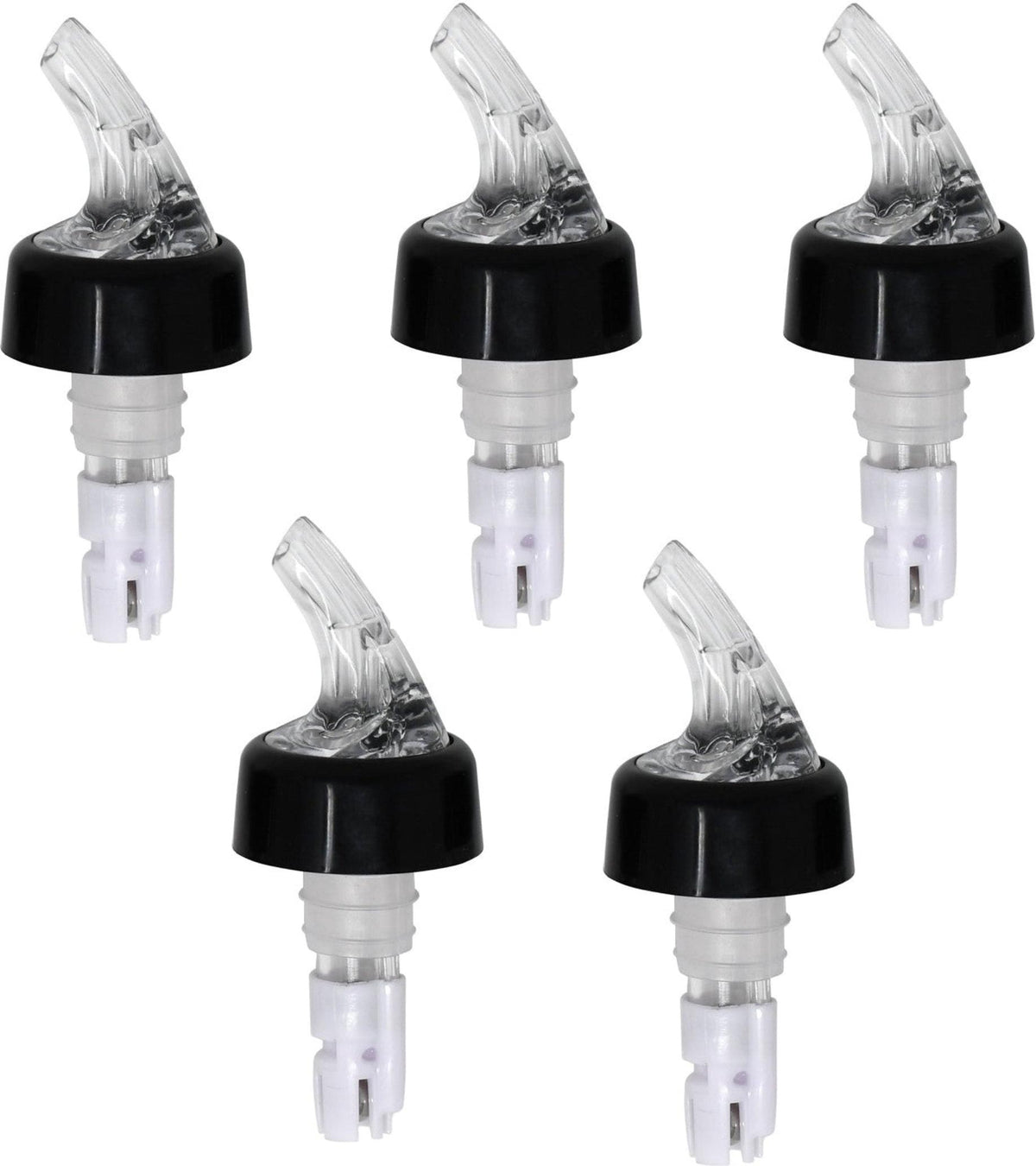 Omcan - 2 Oz Clear Spout With White Tail Measured Liquor Pourer with Collar, Pack of 60 - 80885