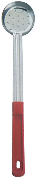 Omcan - 2 Oz One-Piece Stainless Steel Perforated Portion Control Spoon with Red Handle, Pack of 40 - 80782