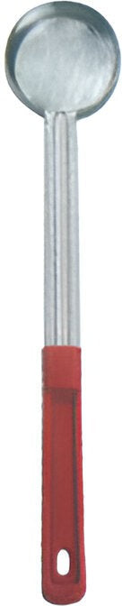 Omcan - 2 Oz One-Piece Stainless Steel Solid Portion Control Spoon with Red Handle, Pack of 48 - 80777