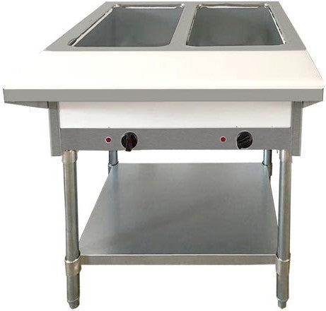 Omcan - 2 Pan Open Well Propane Steam Table with Cutting Board and Undershelf - 47362
