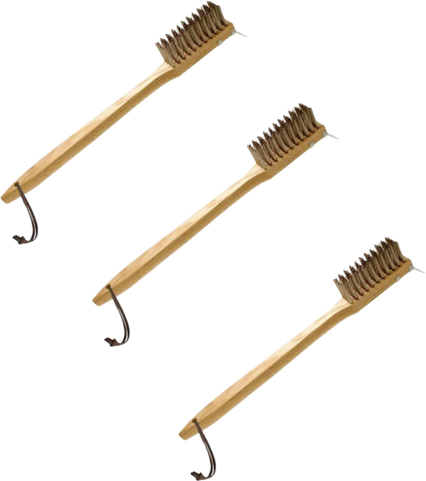 Omcan - 20" Large Handled BBQ Brush With Scraper with Round Stainless Steel Wires, Pack of 3 - 44220