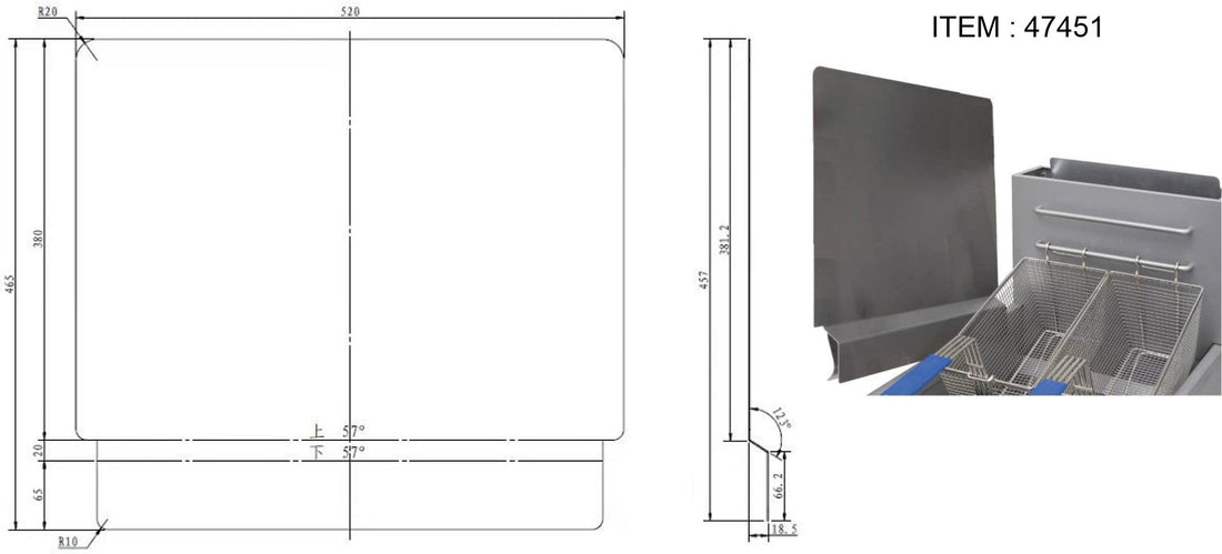 Omcan - 20.5 x 18" Stainless Steel Side Splash Guard For Gas Deep Fryer, Pack of 6 - 47451