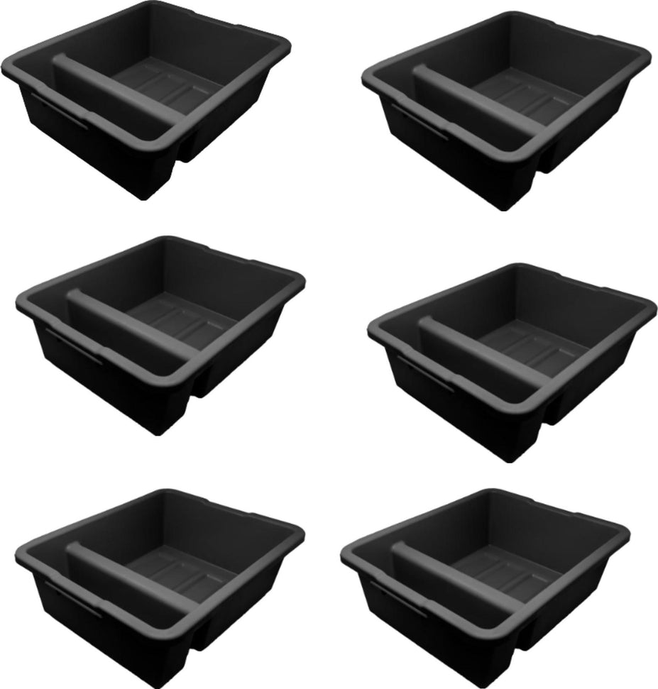 Omcan - 21" x 17" x 7" Polypropylene Black Divided Bus Box or Dish Box, Pack of 6 - 81075