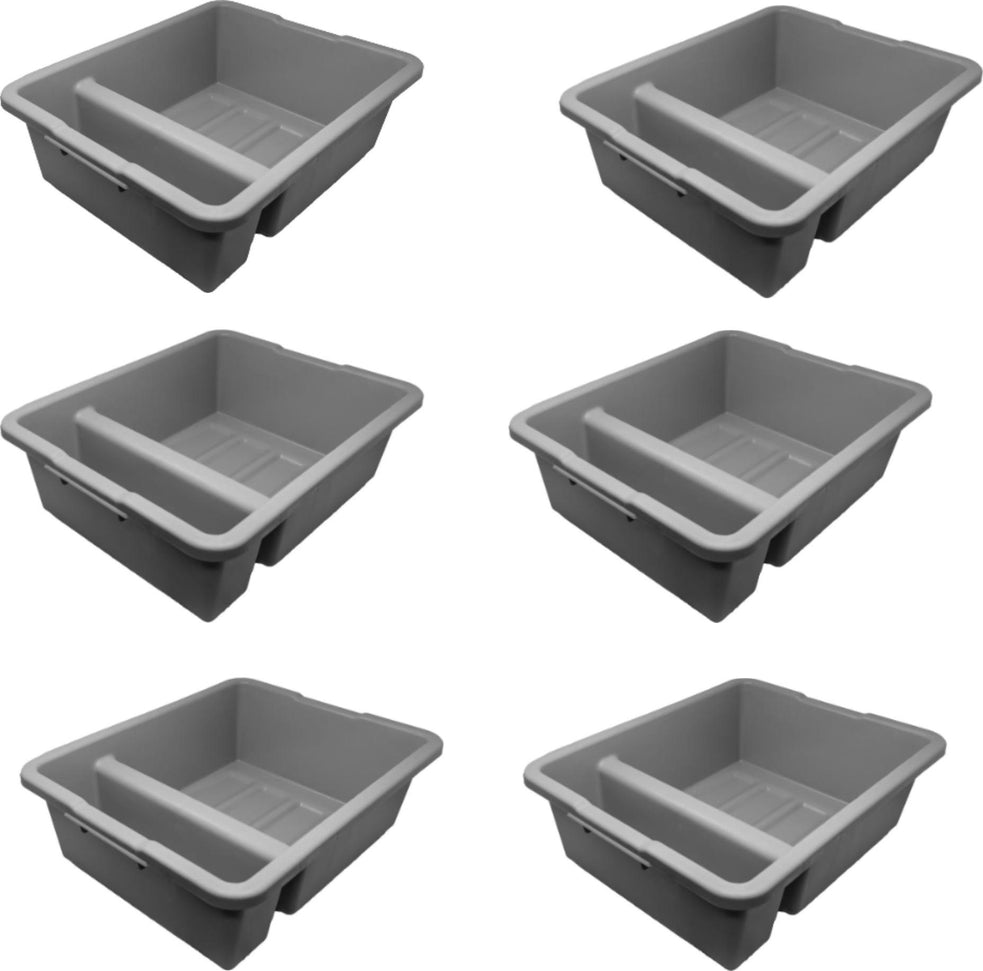 Omcan - 21″ x 17″ x 7″ Polypropylene Grey Divided Bus Box or Dish Box, Pack of 6 - 81076