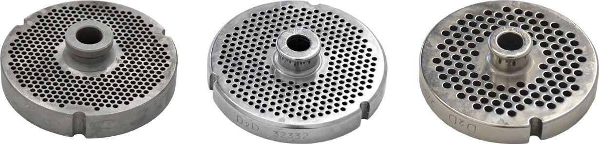 Omcan - #22 (12.8 mm) Stainless Steel Meat Grinder Plate with Hub & Flat Sides, 4/cs - 40308