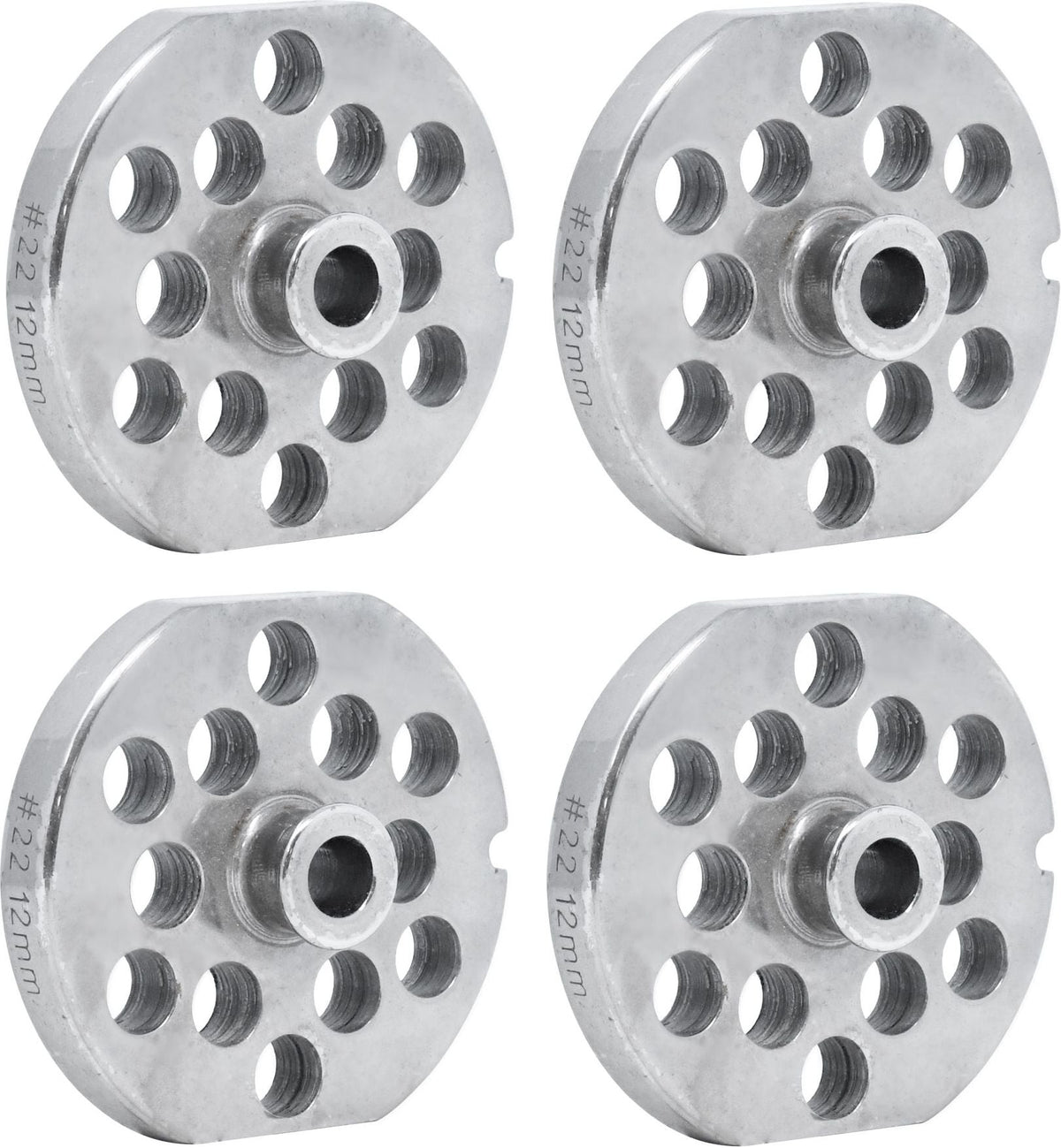 Omcan - #22 (12.8 mm) Stainless Steel Meat Grinder Plate with Hub & Flat Sides, Pack of 2 - 40308