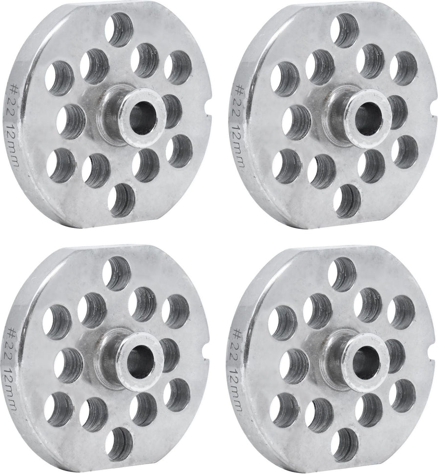 Omcan - #22 (12.8 mm) Stainless Steel Meat Grinder Plate with Hub & Flat Sides, Pack of 4 - 40308