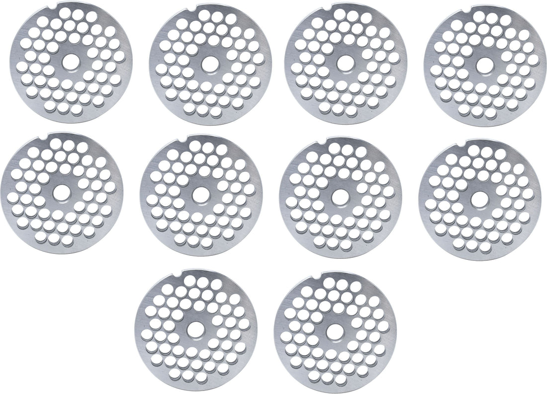 Omcan - #22 (8 mm) Carbon Steel Hubless Meat Grinder Plate, Pack of 10 - 11249