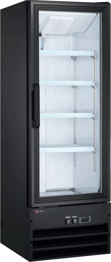 Omcan - 22" Black Single Swing Glass Door Refrigerator - 51033