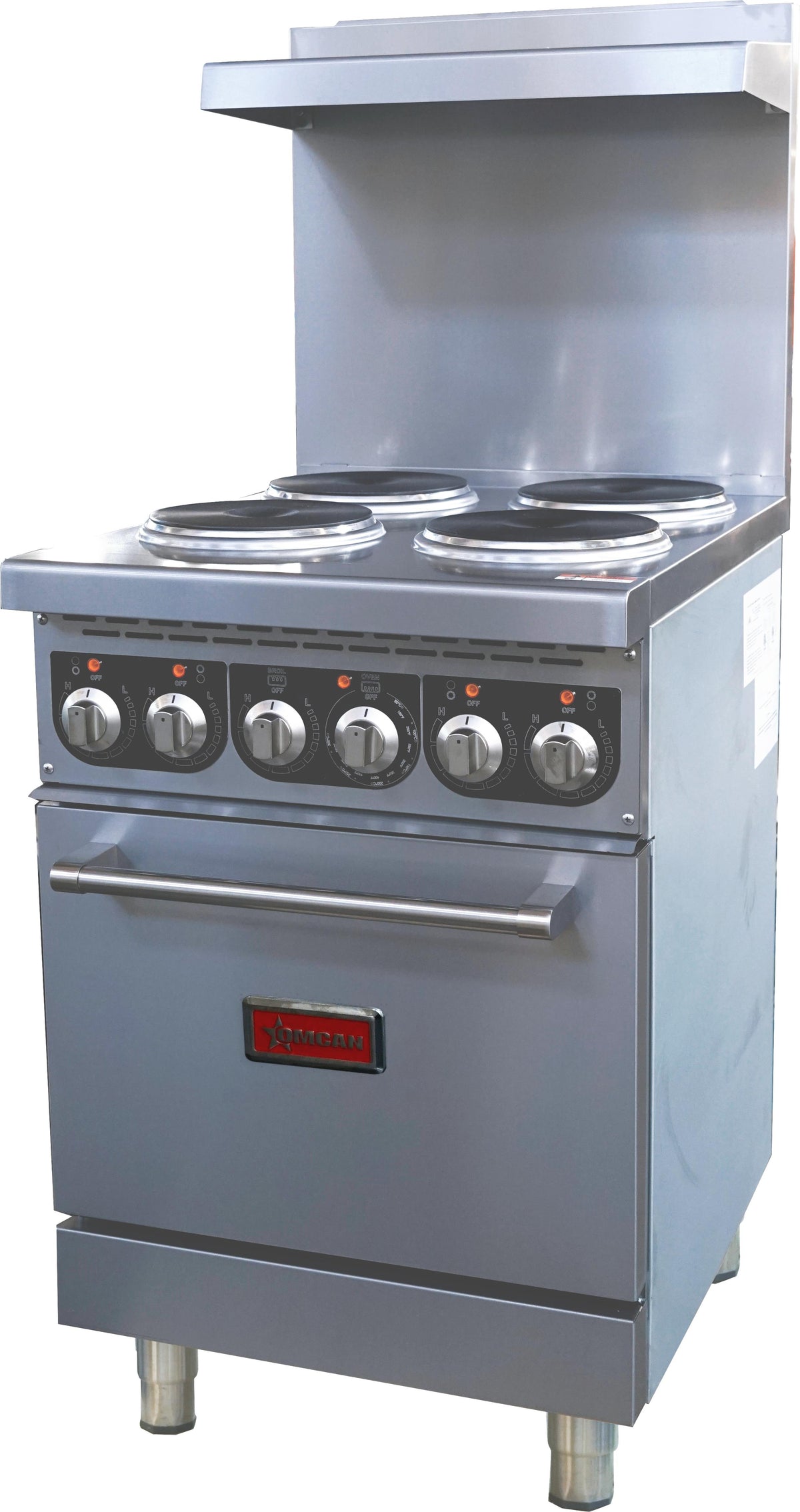 Omcan - 24” Commercial 3 Ph Electric Range with 4 Burners and Standard Oven - 48553