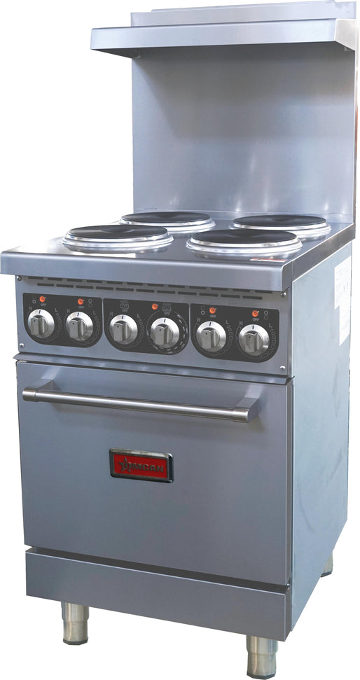 Omcan - 24” Commercial 3 Ph Electric Range with 4 Burners and Standard Oven - 48553