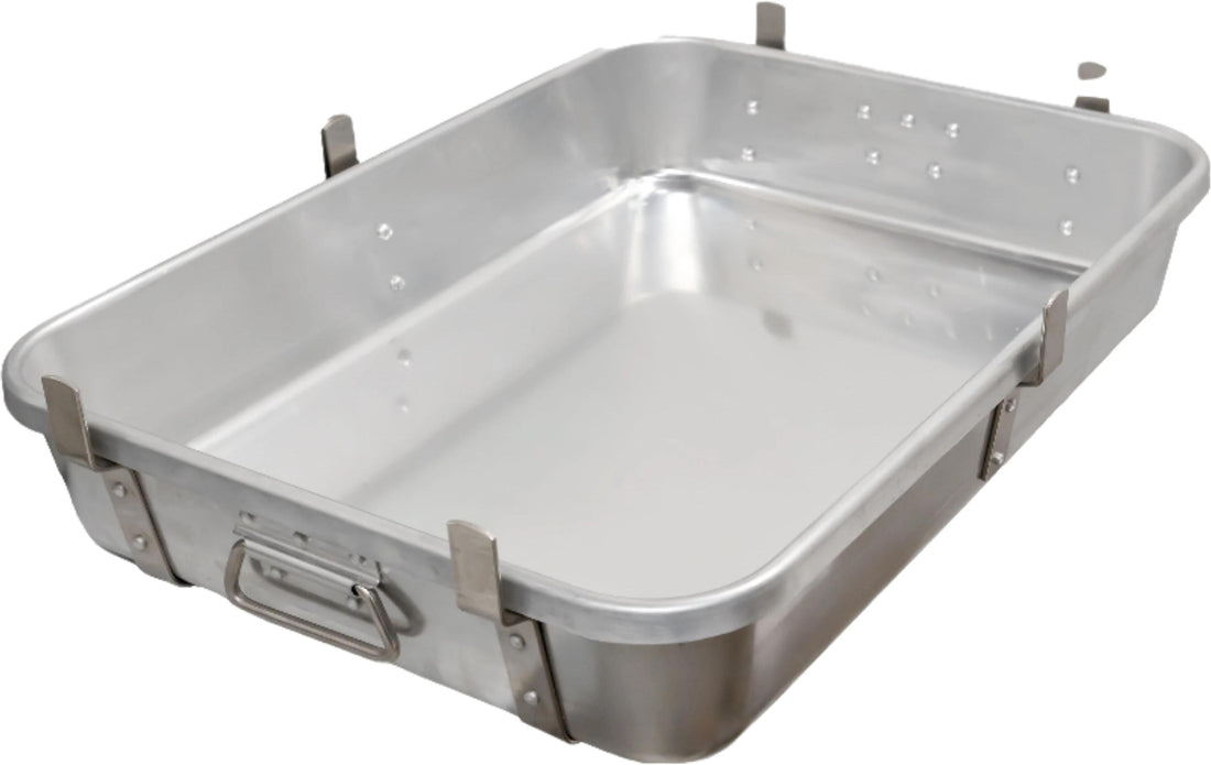Omcan - 24" x 18" x 4" 10-Gauge Heavy-Duty Aluminum Double Roaster Pan with Straps, Lugs and Handles, Pack of 3 - 81207