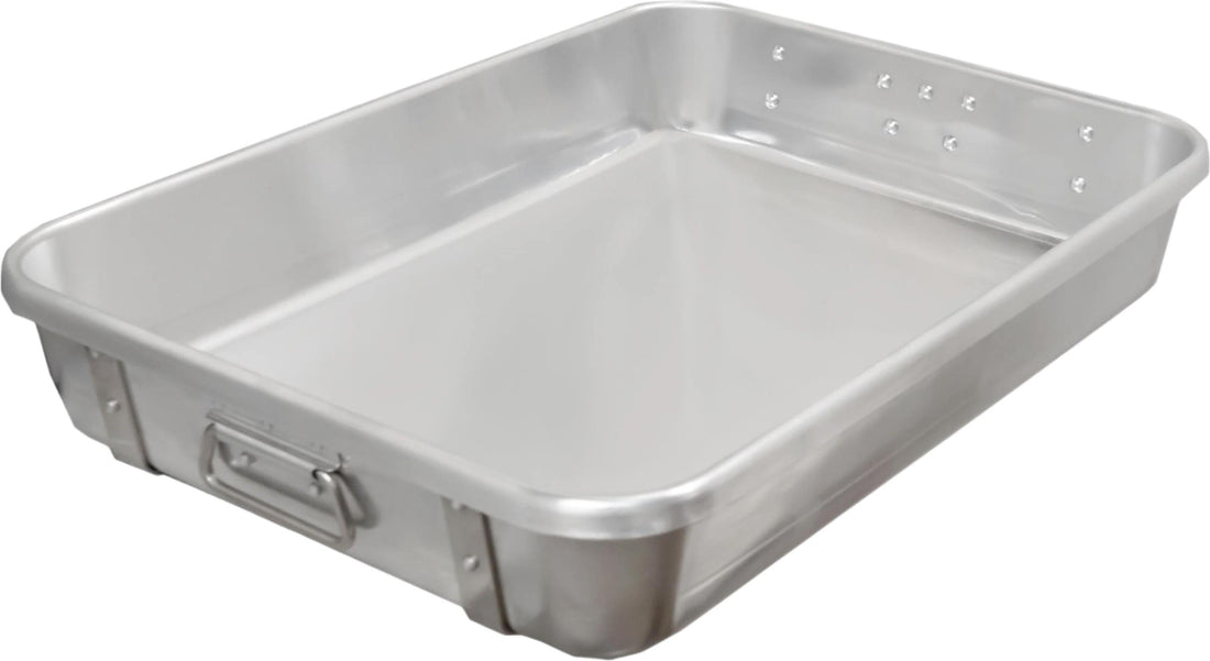 Omcan - 24" x 18" x 4" 10-Gauge Heavy-duty Aluminum Double Roaster Pan with Straps and Handles, Pack of 2 - 81206