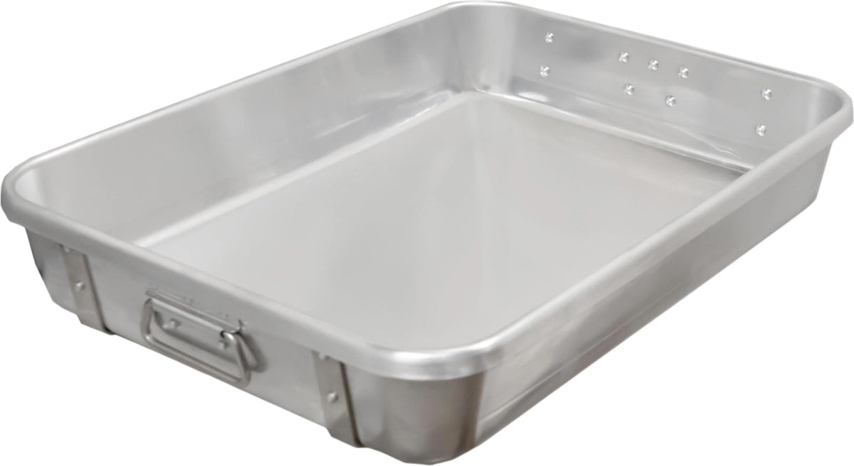 Omcan - 24" x 18" x 4" 10-Gauge Heavy-duty Aluminum Double Roaster Pan with Straps and Handles, Pack of 2 - 81206