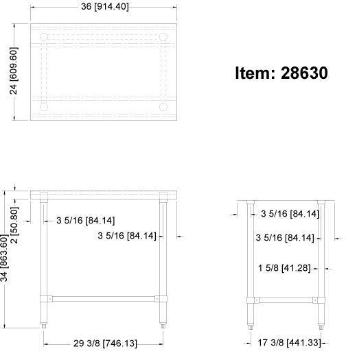 Omcan - 24” x 36” Stainless Steel Work Table with Leg Brace & Open Base - 28630