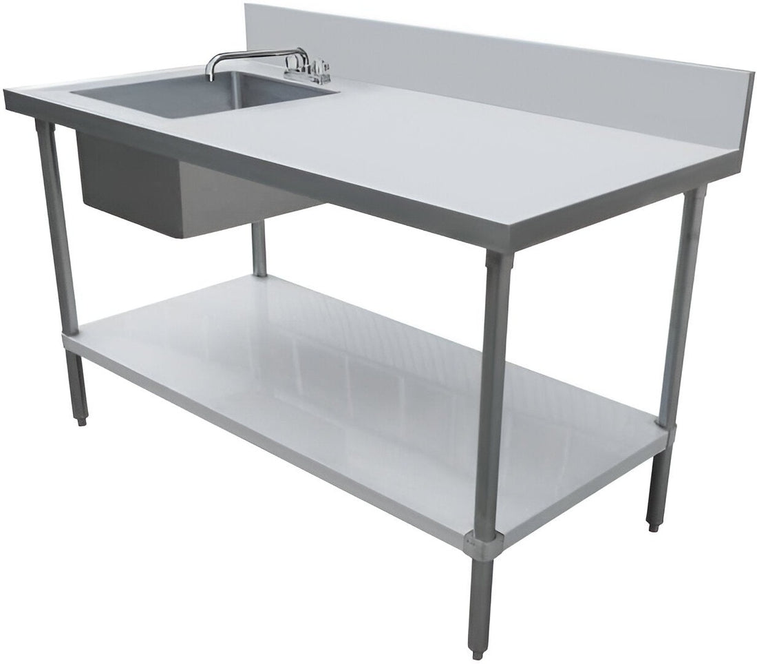 Omcan - 24" x 60" All Stainless Steel Table with Left Sink and 6" Backsplash - 44259