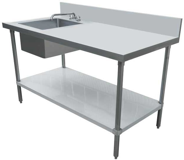 Omcan - 24" x 72" All Stainless Steel Table with Left Sink and 6" Backsplash - 44301