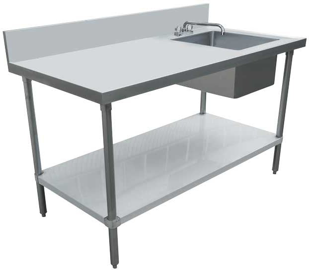 Omcan - 24" x 72" All Stainless Steel Table with Right Sink and 6" Backsplash - 44302