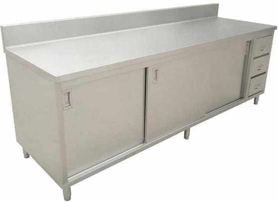 Omcan - 24" x 72" Worktable with Backsplash - Sliding Doors & Drawers - 43485