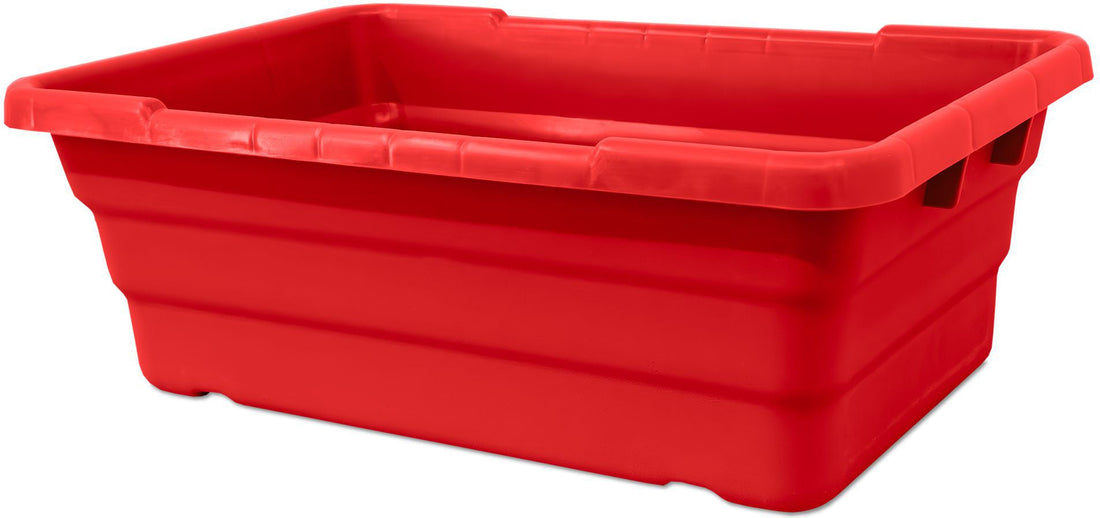 Omcan - 25″ x 16″ x 8.5" Red Stackable Meat Lug / Tote Box, Pack of 5 - 81138