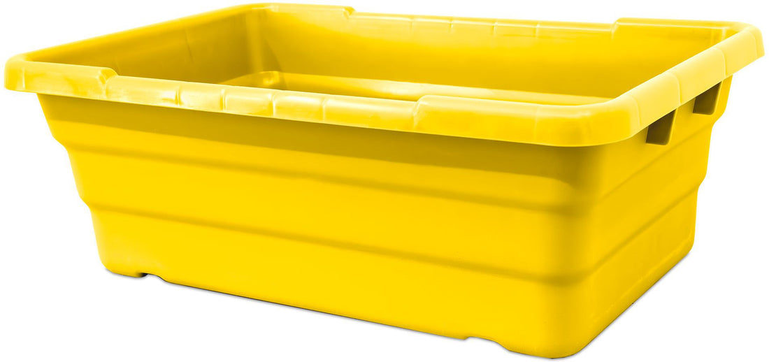 Omcan - 25″ x 16″ x 8.5" Yellow Stackable Meat Lug / Tote Box, Pack of 5 - 81140