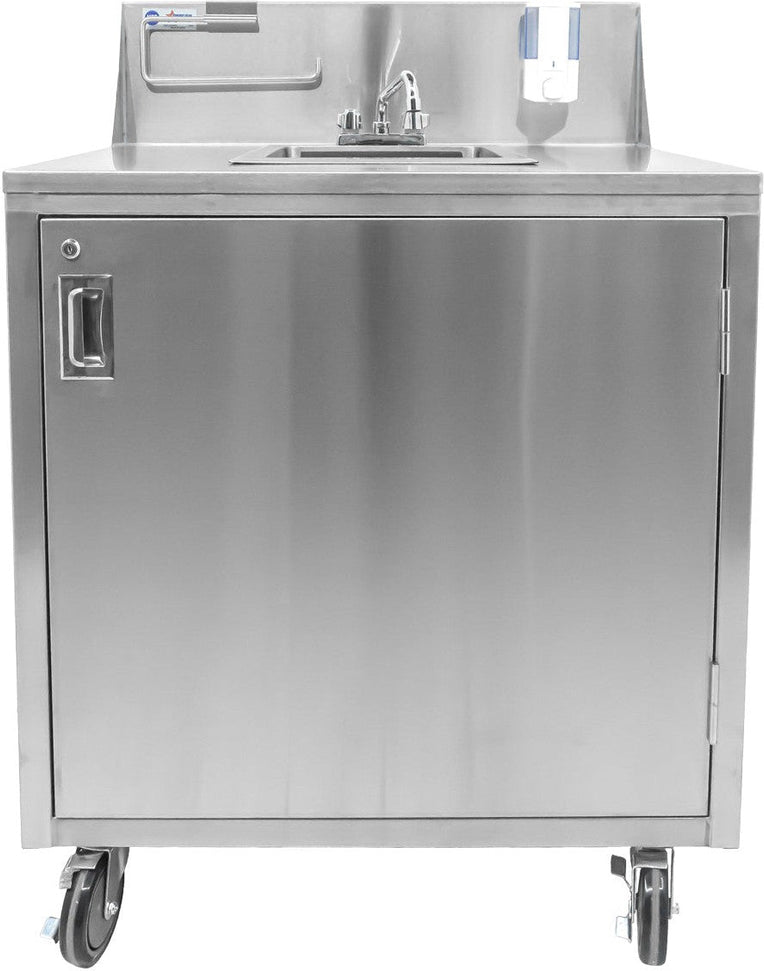 Omcan - 25.2 x 34.3 x 38.2" Portable Hand Sink with Backsplash and Water Heater Tank and Pump - 46788
