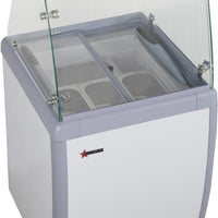 Omcan - 26″ Four Pan Gelato Dipping Cabinet with Flat Sneeze Guard and Pans - 47742