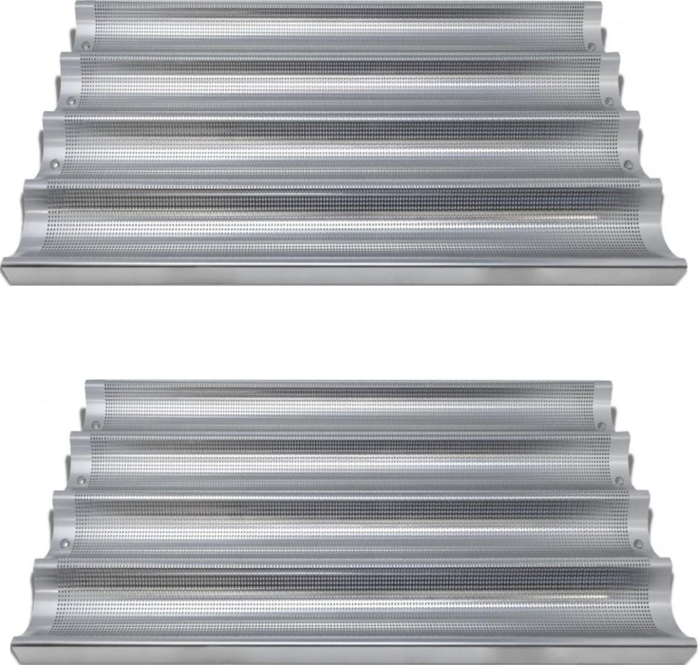 Omcan - 26″ x 18″ 4-Loaf Compartments Glazed Aluminium Baguette/French Bread Pan, Pack of 2 - 81114