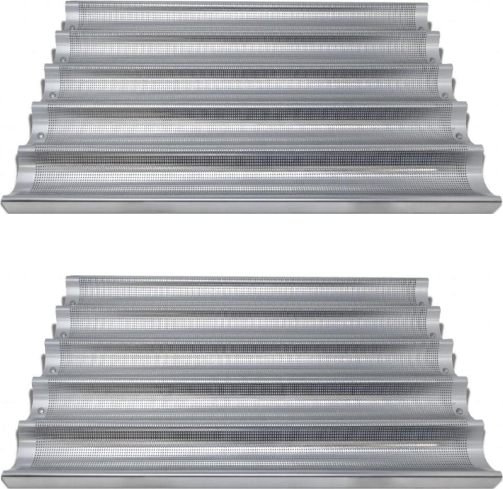Omcan - 26″ x 18″ 5-Loaf Compartments Glazed Aluminium Baguette/French Bread Pan, Pack of 2 - 81115