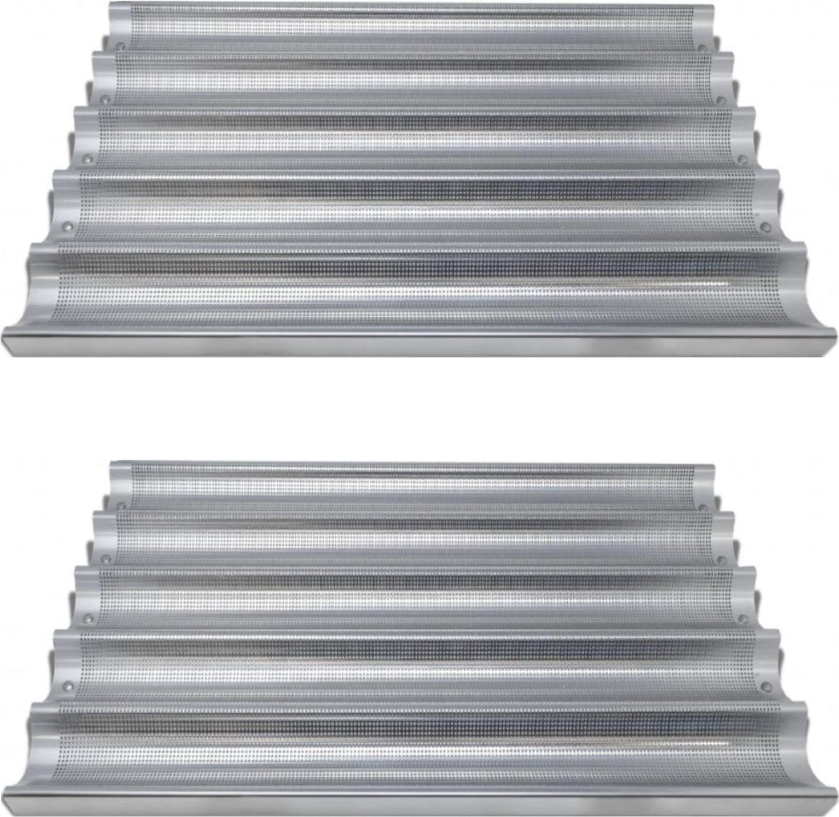 Omcan - 26″ x 18″ 5-Loaf Compartments Glazed Aluminium Baguette/French Bread Pan, Pack of 2 - 81115