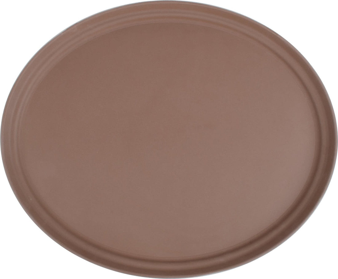 Omcan - 26" x 22" Brown Oval Non-Slip Service Tray (660 mm x 559 mm), Pack of 3 - 80108