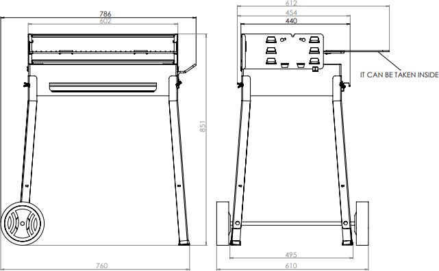 Omcan - 27.6″ x 16.1″ Painted Steel Charcoal BBQ Grill with 2 Wheels - CE-IT-0128