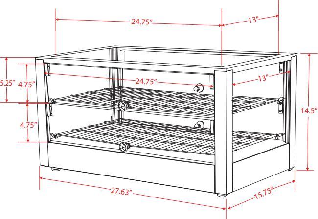 Omcan - 28” Countertop Display Warmer with Front & Rear Doors & 2 Shelves - DW-CN-0080-L