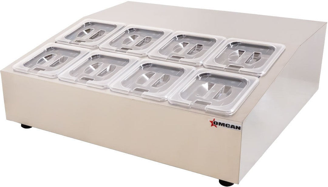 Omcan - 28″ Countertop Refrigerated Prep Rail with 8 x GN 1/6 Pans Capacity - 47862