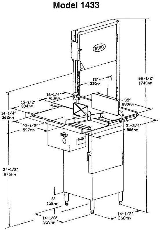 Omcan - 3 HP Biro Meat Band Saw with Movable Structure and Right to Left Feed - 3334SS-4003FH