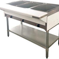 Omcan - 3 Pan Open Well Propane Steam Table with Cutting Board and Undershelf - 47363