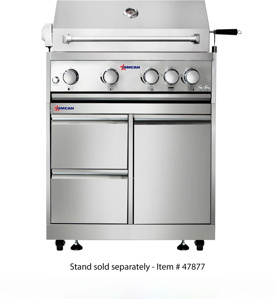 Omcan - 30", 5 Burners Propane Gas BBQ Grill with 58,000 BTU and Rotisserie Kit, Warming Rack - CE-CN-0030-B LP