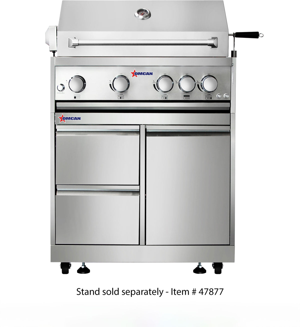 Omcan - 30", 5 Burners Propane Gas BBQ Grill with 58,000 BTU and Rotisserie Kit, Warming Rack - CE-CN-0030-B LP