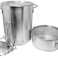 Omcan - 30 Qt Turkey Fryer and 10 Qt Fish Fryer/Boiler/Steamer Pack with Lid, 2 Baskets/Rack/Hook/Thermometer and Injector, Pack of 6 - 47172