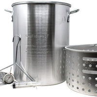 Omcan - 30 Qt Turkey Fryer and 10 Qt Fish Fryer/Boiler/Steamer Pack with Lid, 2 Baskets/Rack/Hook/Thermometer and Injector, Pack of 6 - 47172