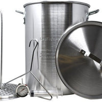 Omcan - 30 Qt Turkey Fryer and 10 Qt Fish Fryer/Boiler/Steamer Pack with Lid, 2 Baskets/Rack/Hook/Thermometer and Injector, Pack of 6 - 47172