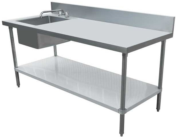 Omcan - 30″ x 72″ All Stainless Steel Table with Left Sink and 6″ Backsplash - 43243