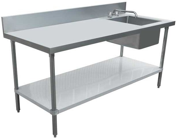 Omcan - 30″ x 72″ All Stainless Steel Table with Right Sink and 6″ Backsplash - 43240