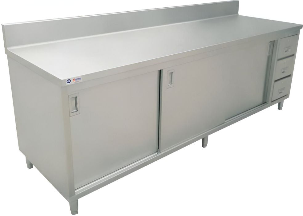Omcan - 30" x 72" Worktable with Backsplash - Sliding Doors & Drawers - 45286