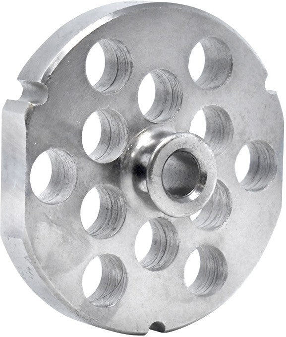 Omcan - #32 (3 mm) Stainless Steel Meat Grinder Plate with Hub & 3 Notches - 23552
